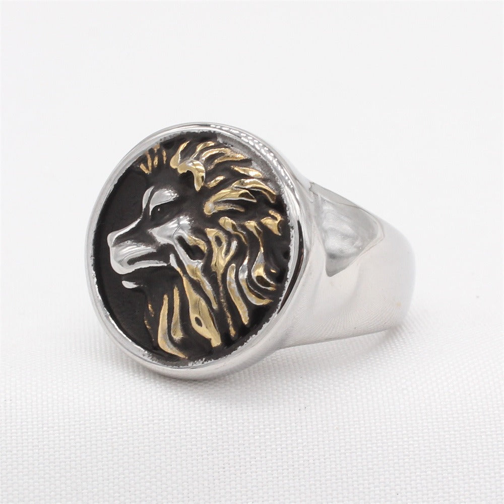Kemstone Men’s Titanium Steel Lion Ring – Vintage Gothic Animal Jewelry R1807