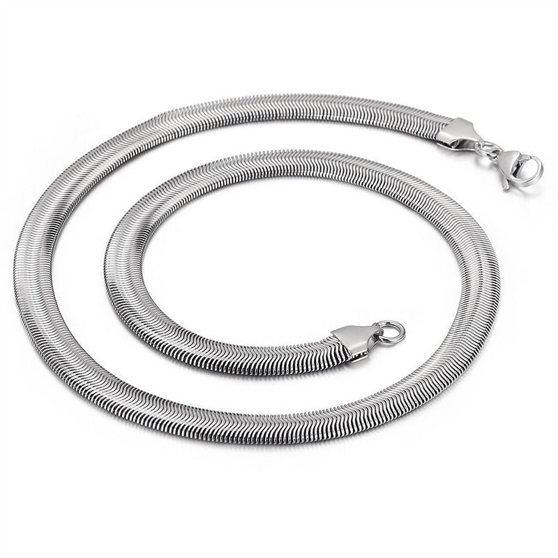 Men’s Flat Snake Chain Necklace – 6mm & 8mm 316L Stainless Steel Gothic Streetwear Jewelry KN203549-Z