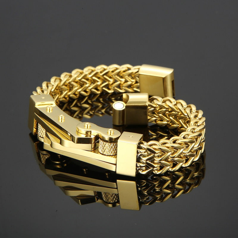 Kemstone Raw Edge Titanium Steel Motorcycle Chain Bracelet - Rock & Hiphop Style Dual-Sided Design for Urban Rider KB164180-KFC
