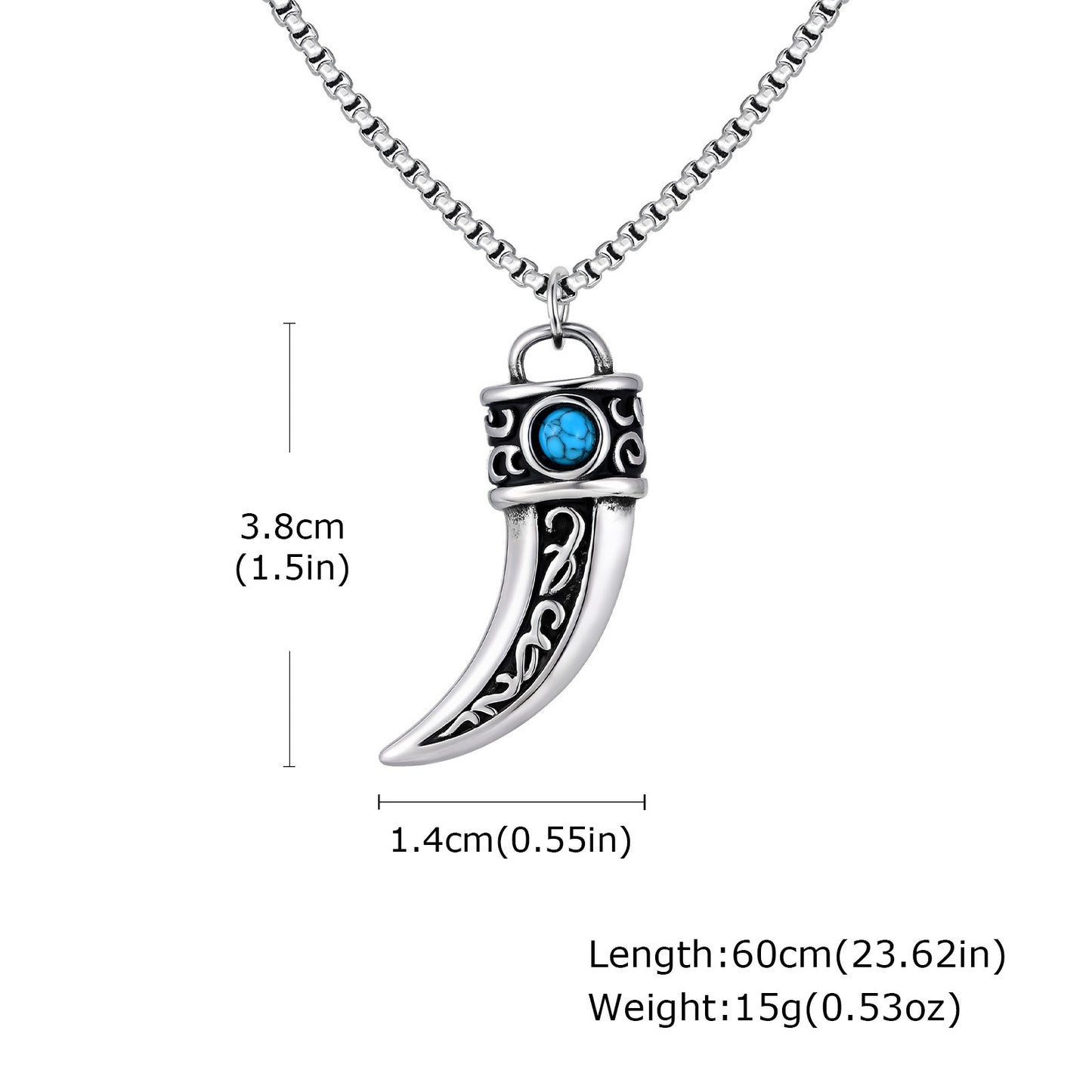 Kemstone Stainless Steel Horn Pendant Necklace – Vintage Turquoise Tribal Design for Men PN-2233