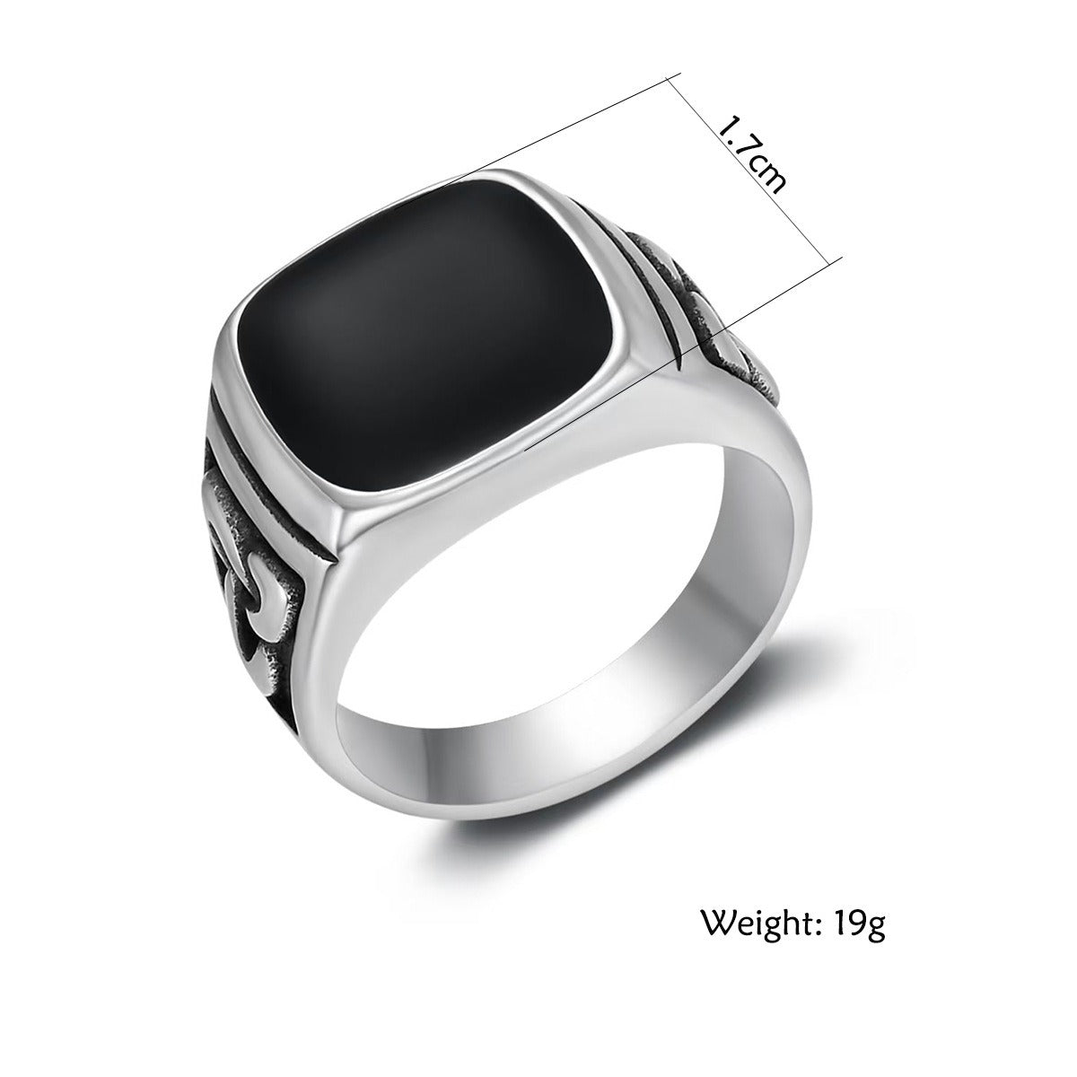 Kemstone Stainless Steel Vintage Totem Triangle Signet Ring for Men, Silver Black Enamel TR0508