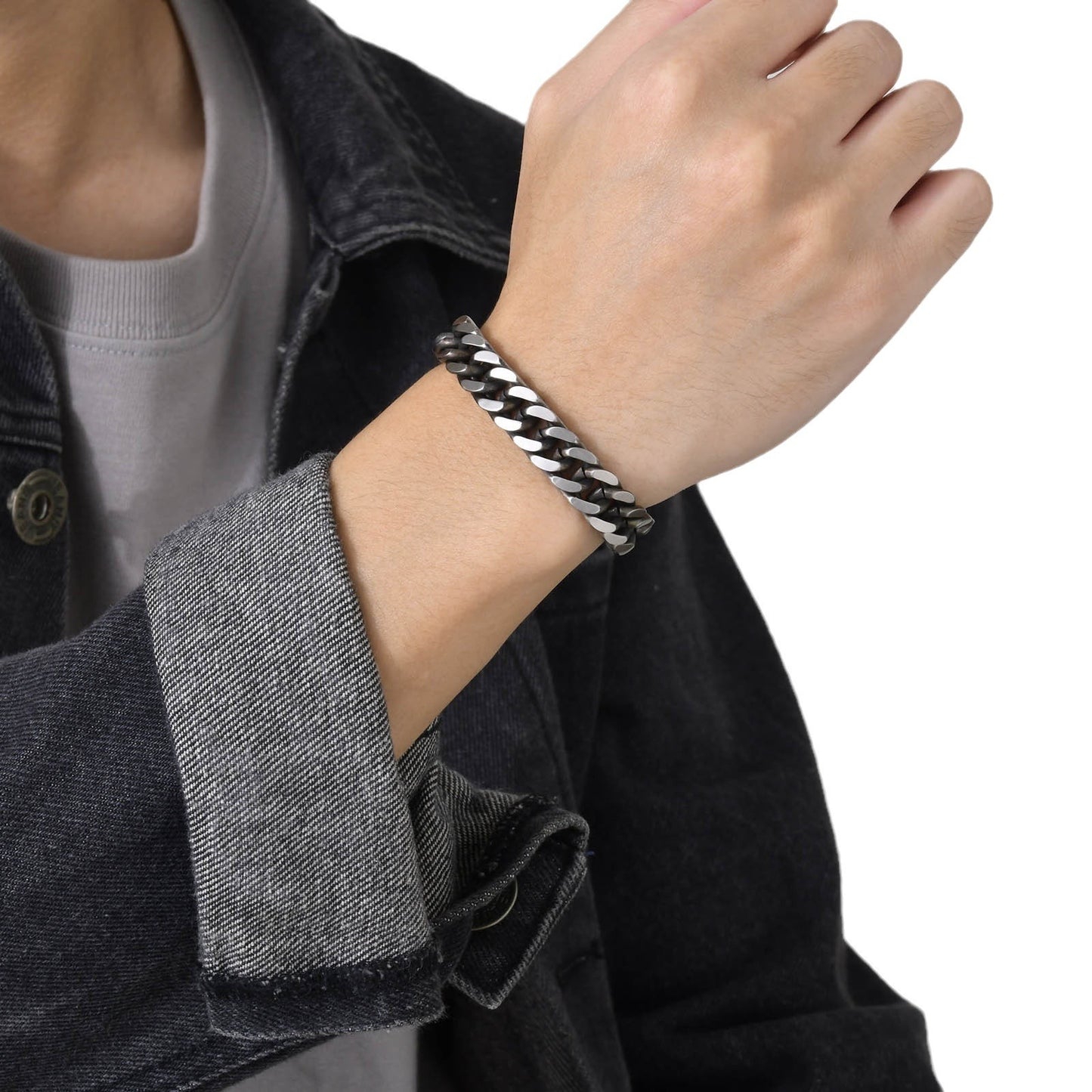 Kemstone Bold Cuban Link Stainless Steel Bracelet – Heavyweight Viking Style Chain for Men BR-475