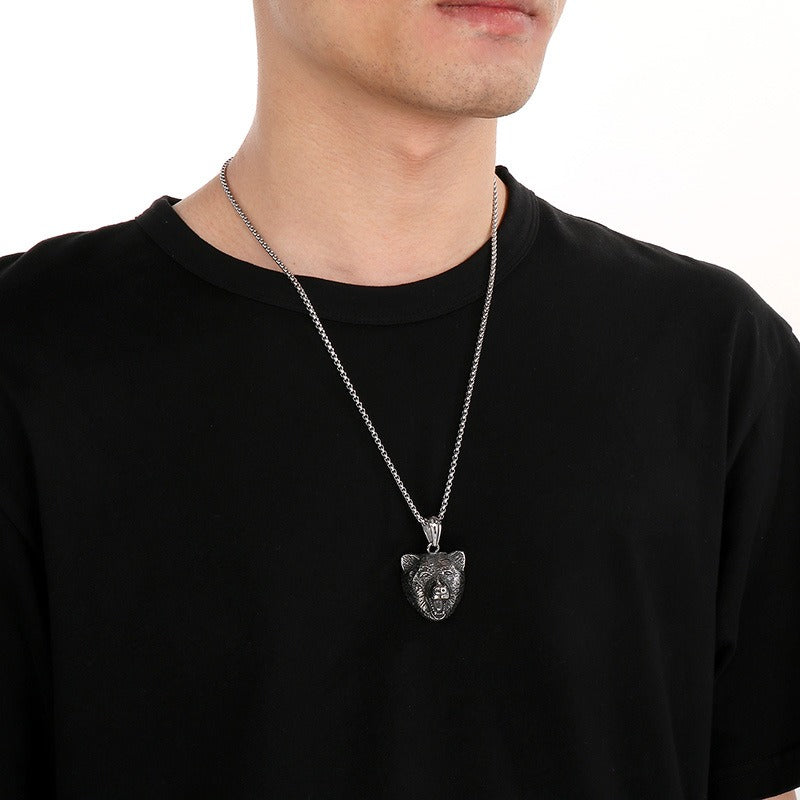 Kemstone Predator Series - Collana con ciondolo leone/lupo/volpe in acciaio al titanio opaco per abbigliamento punk da uomo KP79439-BD