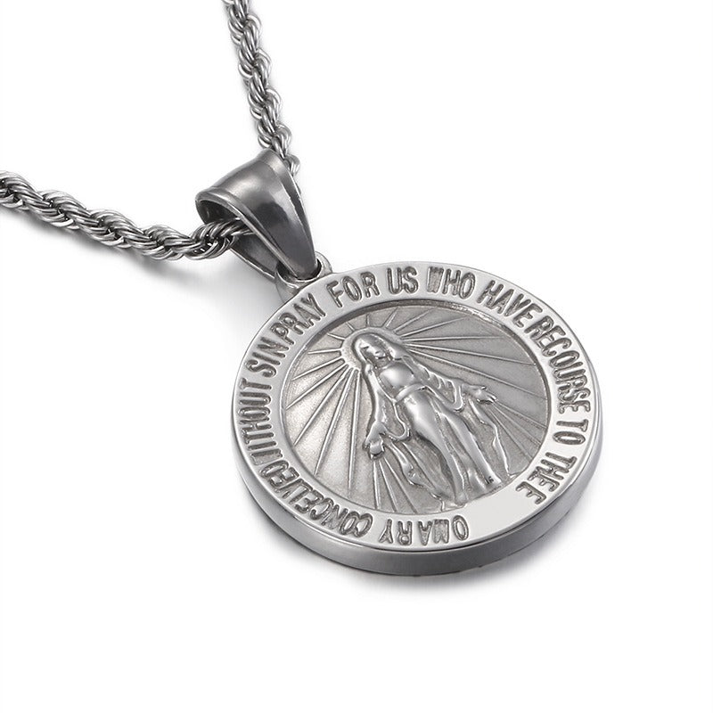 Kemstone Steel Medallion Necklace – Engraved Circular Pendant with Letter Charm for Men | Gothic Minimalist Jewelry KP80828-Z