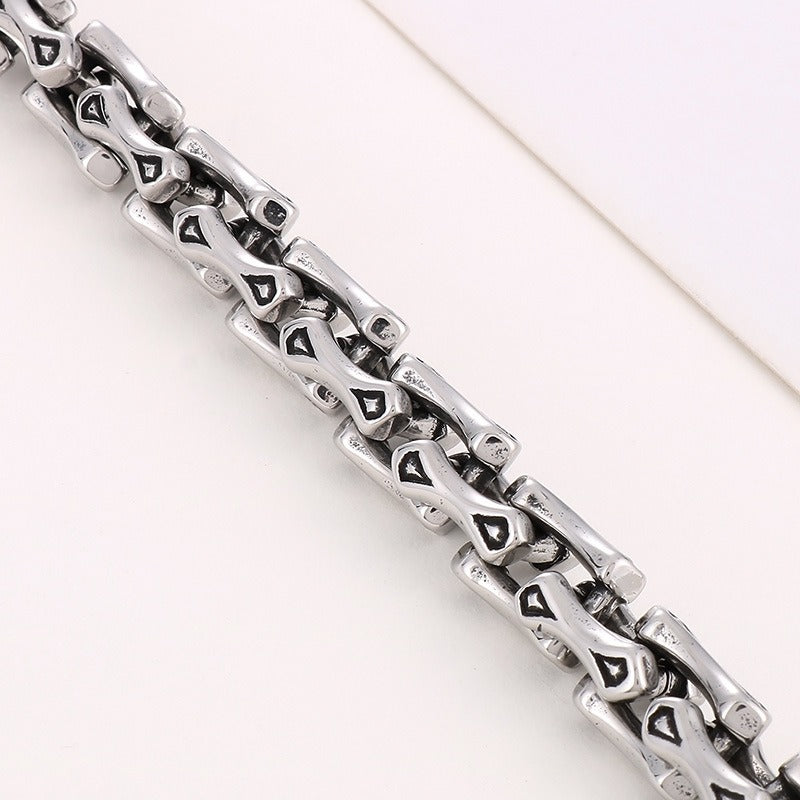 Kemstone Men’s Titanium Steel Bone Chain Bracelet – Vintage Biker Cuban Link Jewelry KB164110-KJX