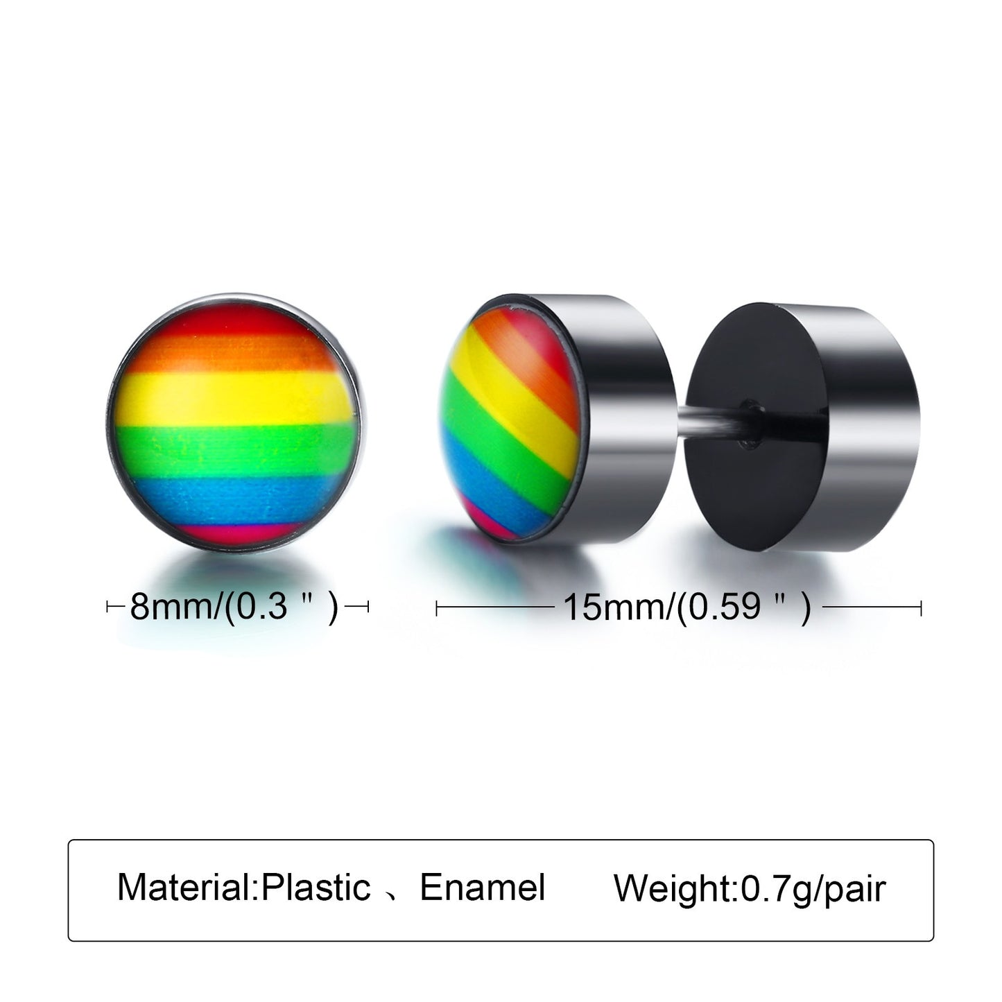 Rainbow Dumbbell Stud Earrings – Stainless Steel Pride Ear Jewelry | Street Gothic Color Edge PE-005