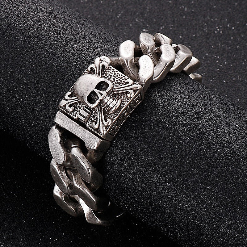 Kemstone Titanium Steel Skull Cuban Chain Bracelet – Bold Streetwear Men’s Accessory KB69725-BD