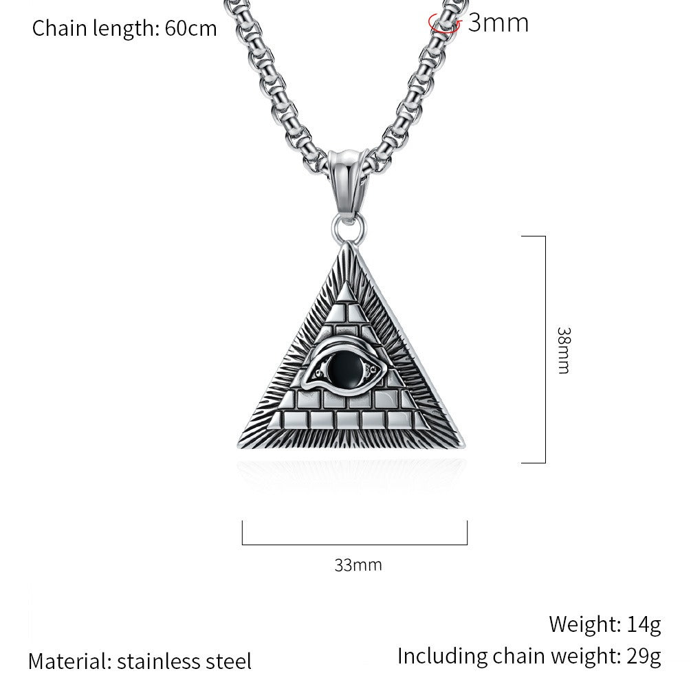 Kemstone Men’s Titanium Steel Pyramid Eye Necklace – Vintage Triangle Pendant K-PT660