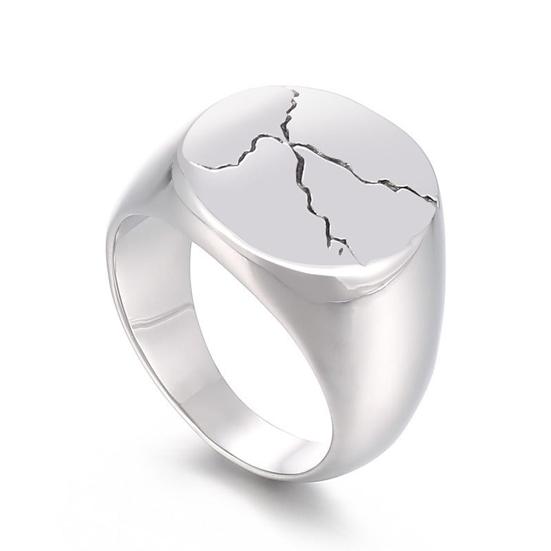 Kemstone Cracked Texture Stainless Steel Signet Ring – Gothic Punk Style for Men KR105940-GC
