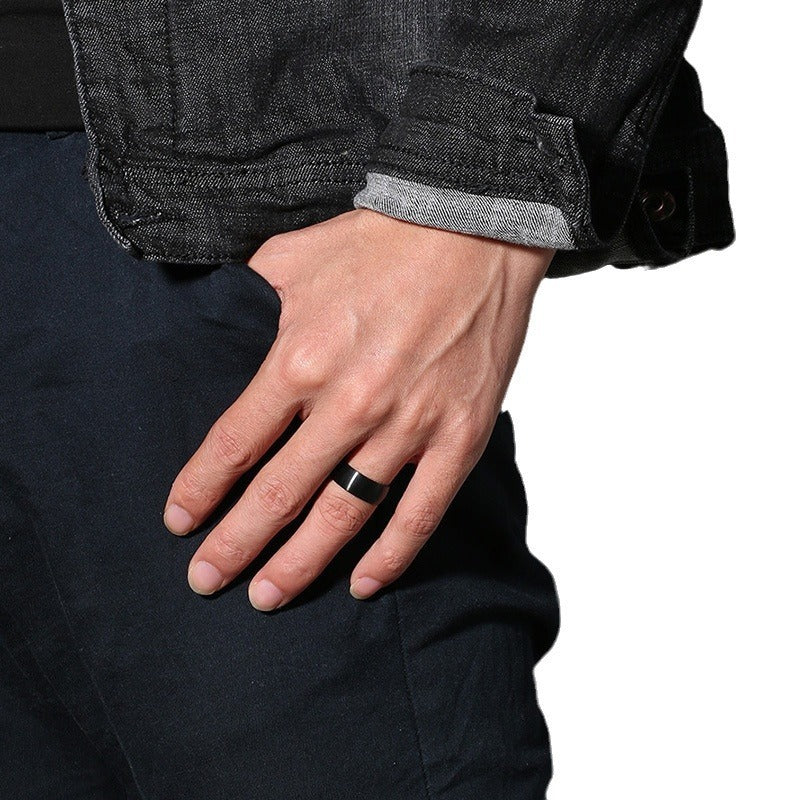 Matte Black Stainless Steel Ring for Men – 8mm Wide Brushed Band | Gothic Street Style R-378B