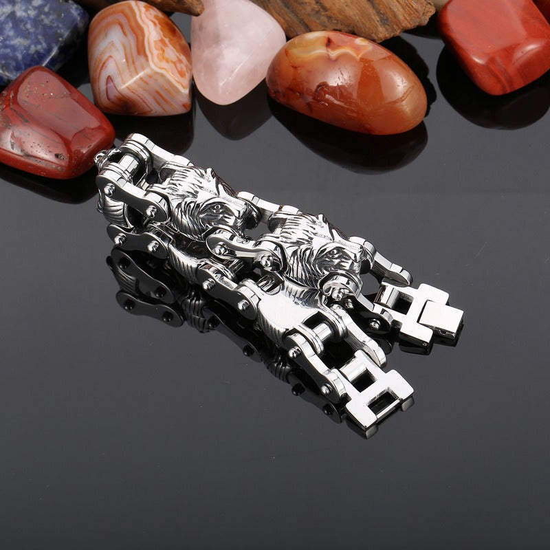Kemstone Bold Lion Head Titanium Steel Motorcycle Chain Bracelet for Men KB153352