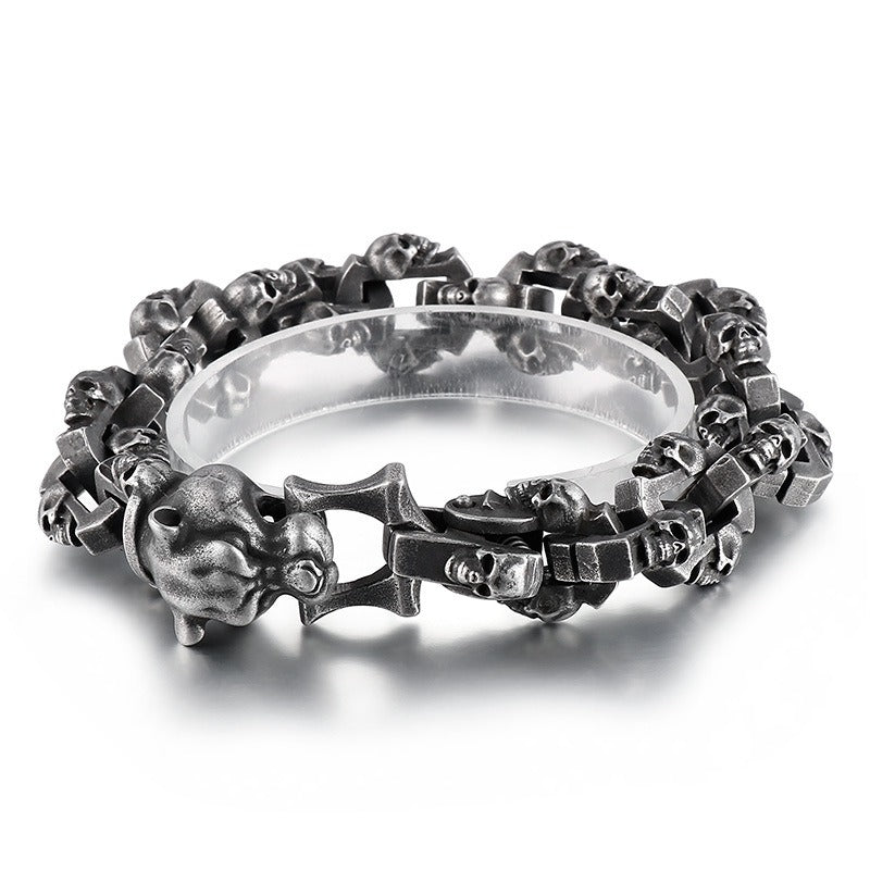 Kemstone Heavy Skull Panther Head Chain Bracelet for Men – Gothic Stainless Steel Biker Jewelry KB156415