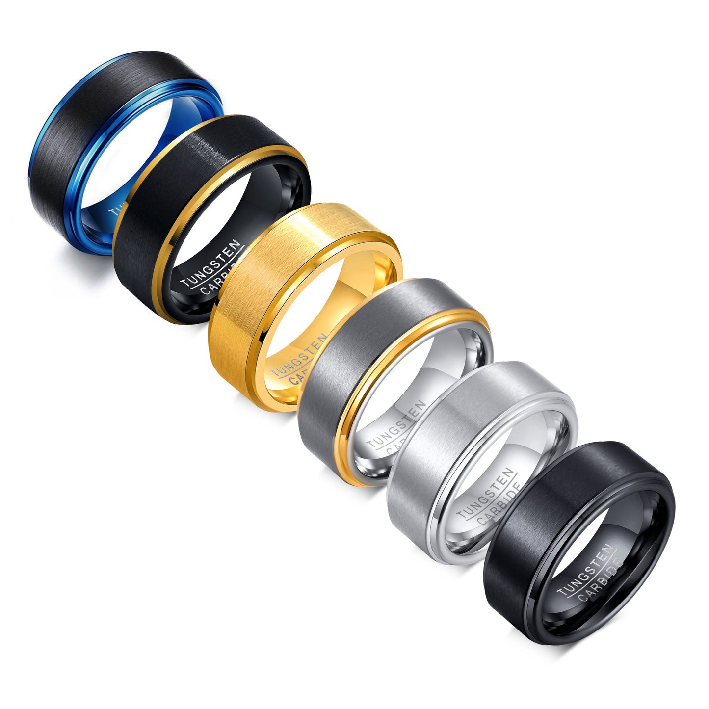 Anello in acciaio al tungsteno Kemstone da uomo - Moderno anello minimalista unisex nero opaco/blu acciaio/grigio satinato | Gioiello resistente e antigraffio TCR-015