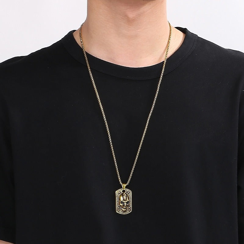 Kemstone Demon Eye Skull Pendant – Gothic Titanium Steel Necklace for Men, Dark Streetwear & Halloween Style KP130524-TGX