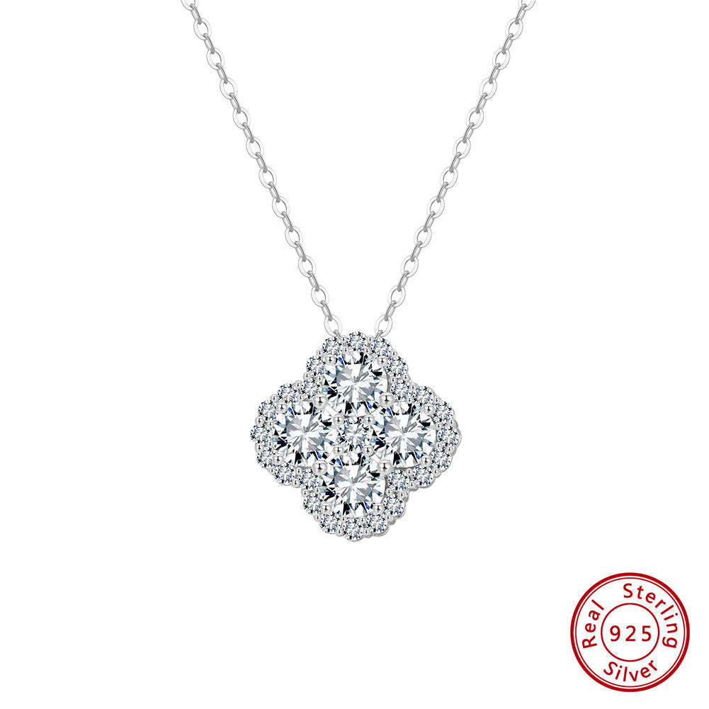 Kemstone 925 Sterling Silver Clover Pendant Necklace – 14K Gold/Platinum Plated Lucky Charm Necklace with Cubic Zirconia for Women A4-LZN28