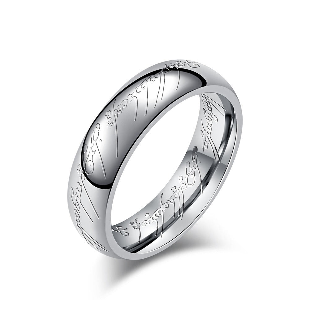 Kemstone Elvish Script Ring β 316L Stainless Steel Norse Gothic Fantasy Band | K-R707