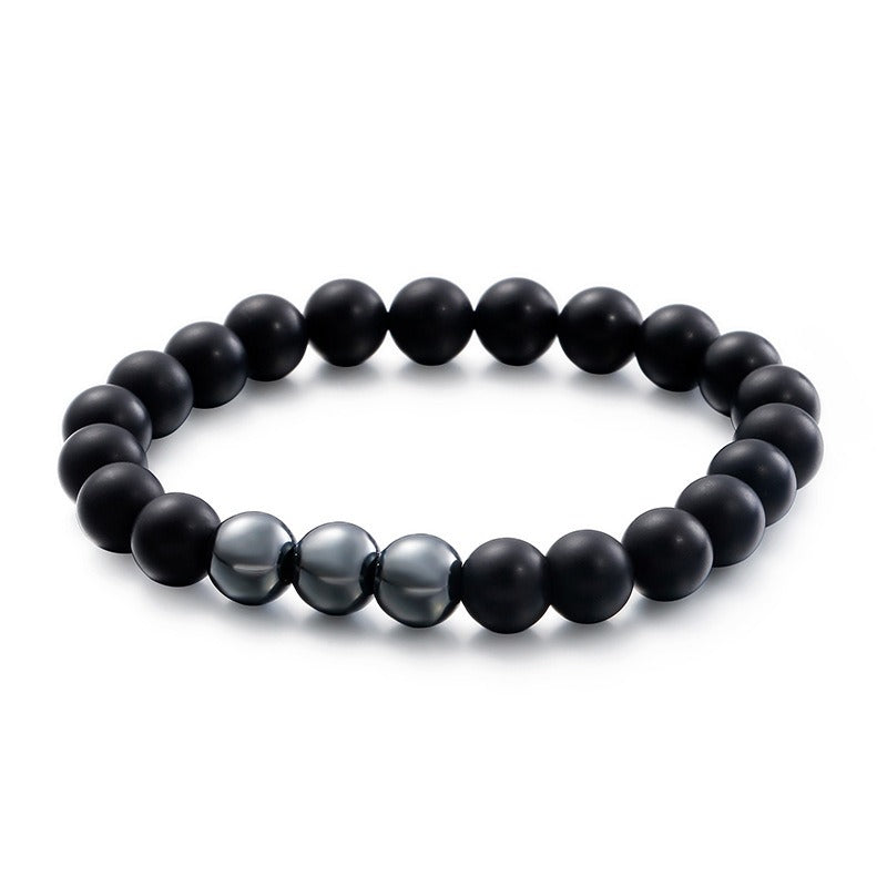 Kemstone Gray Ironstone & Matte Black Agate Bracelet - Handcrafted Men's Zen-Inspired Beads KB109671