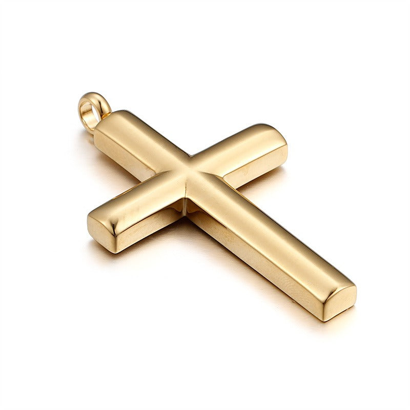 Kemstone Classic Titanium Steel Cross Necklace – Polished Pendant for Couples KP55901-BD