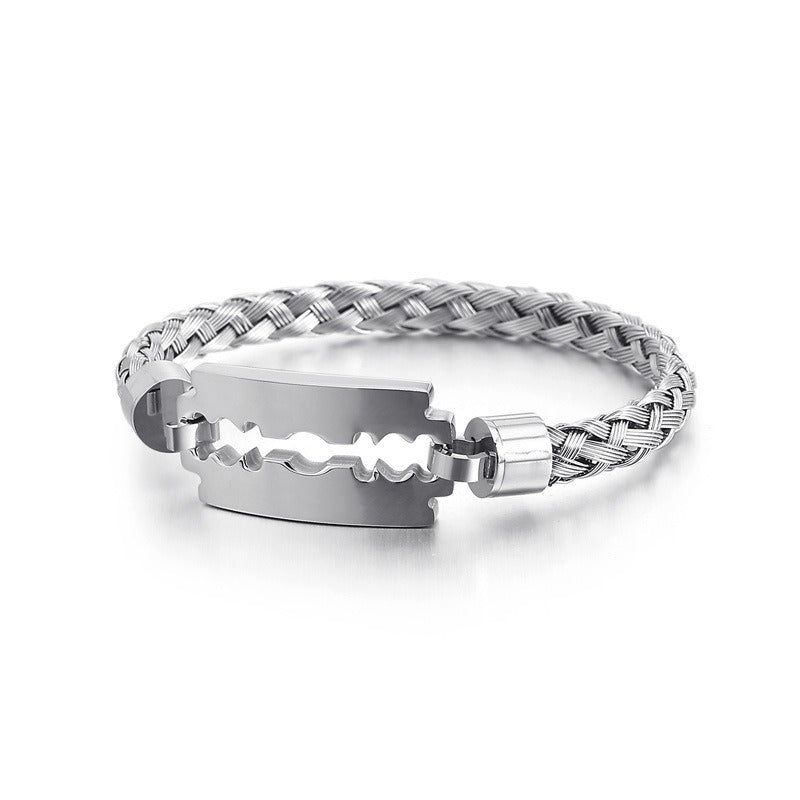 Kemstone Titanium Steel Cuff Bracelet for Men - Braided Blade Design with Premium Electroplated Finish KB130548