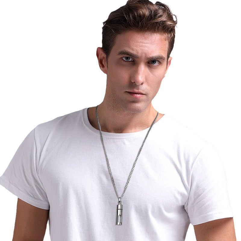 Viking Glass Perfume Bottle Pendant for Men – Stainless Steel Gothic Locket Necklace PN-720