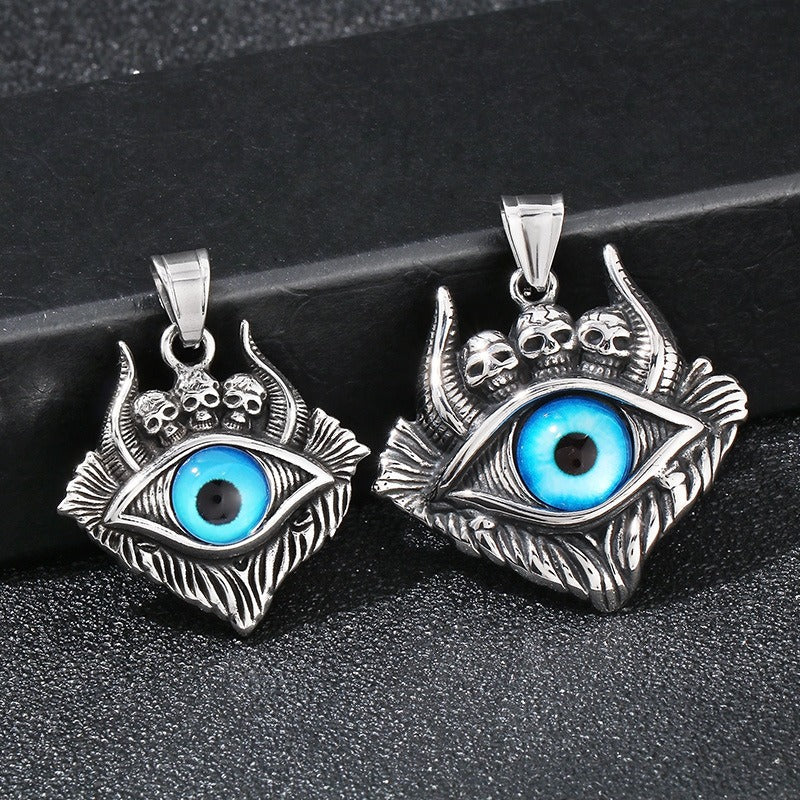 Colgante de calavera punk y abismo de Satán de Kemstone - Collar gótico de acero de titanio para hombre con diseño de mal de ojo y demonio KP119887