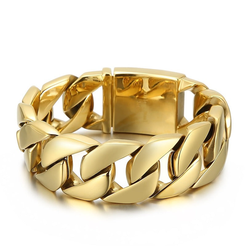 Kemstone Men’s 26mm Heavy Cuban Link Bracelet – Stainless Steel 18K Gold Plated | Hip-Hop Streetwear Jewelry KB27589-D