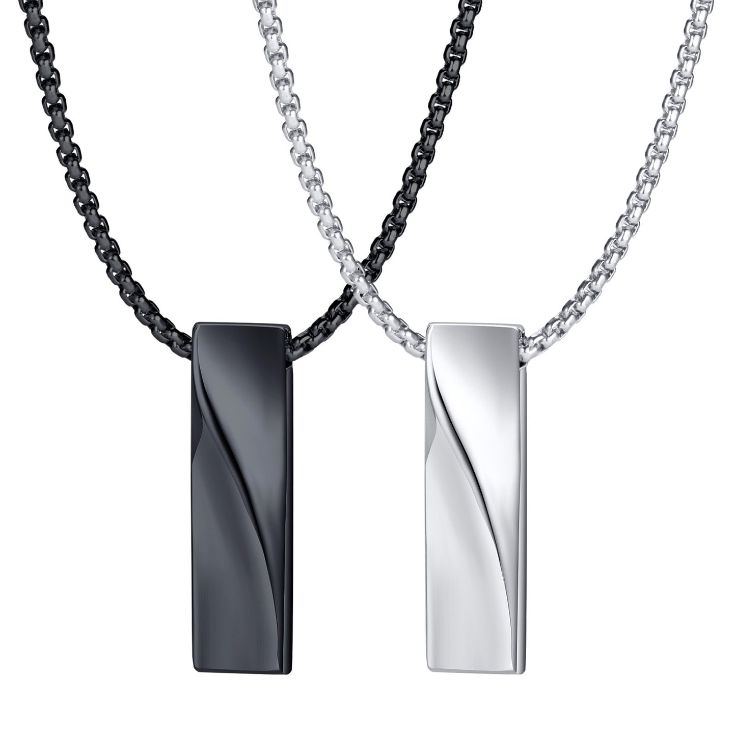Mobius Bar Pendant Necklace for Men – Geometric Stainless Steel Amulet | Silver & Black PN-1830
