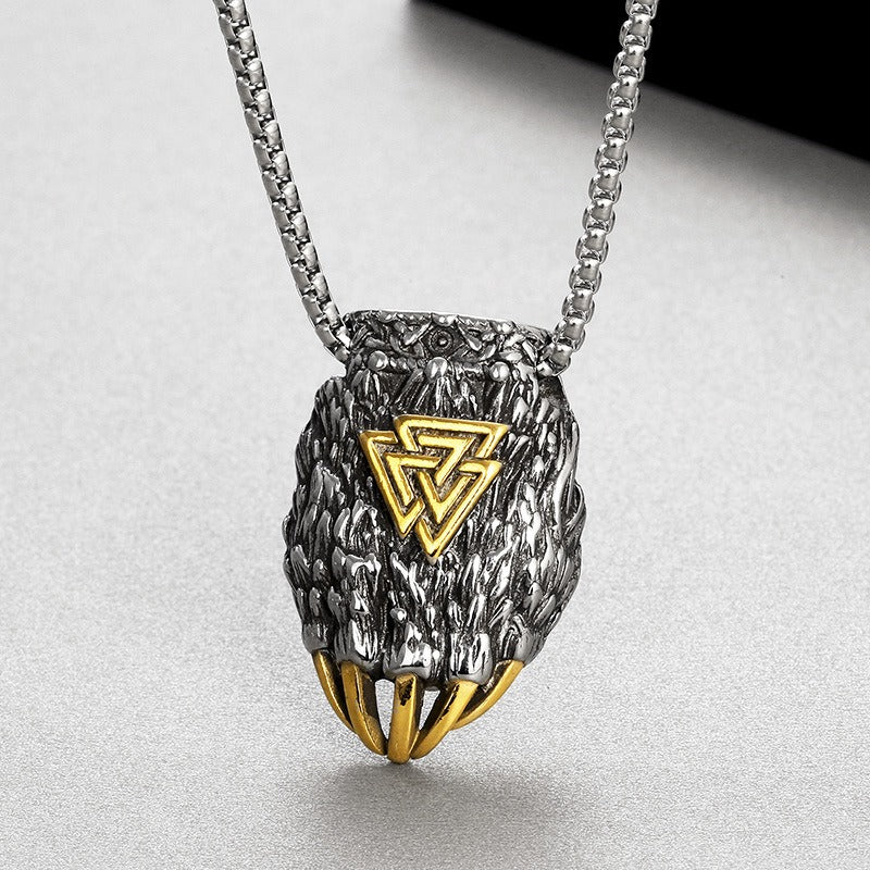 Kemstone Viking Odin Triangle Rune Bear Paw Stainless Steel Pendant Necklace KP130621-TLX