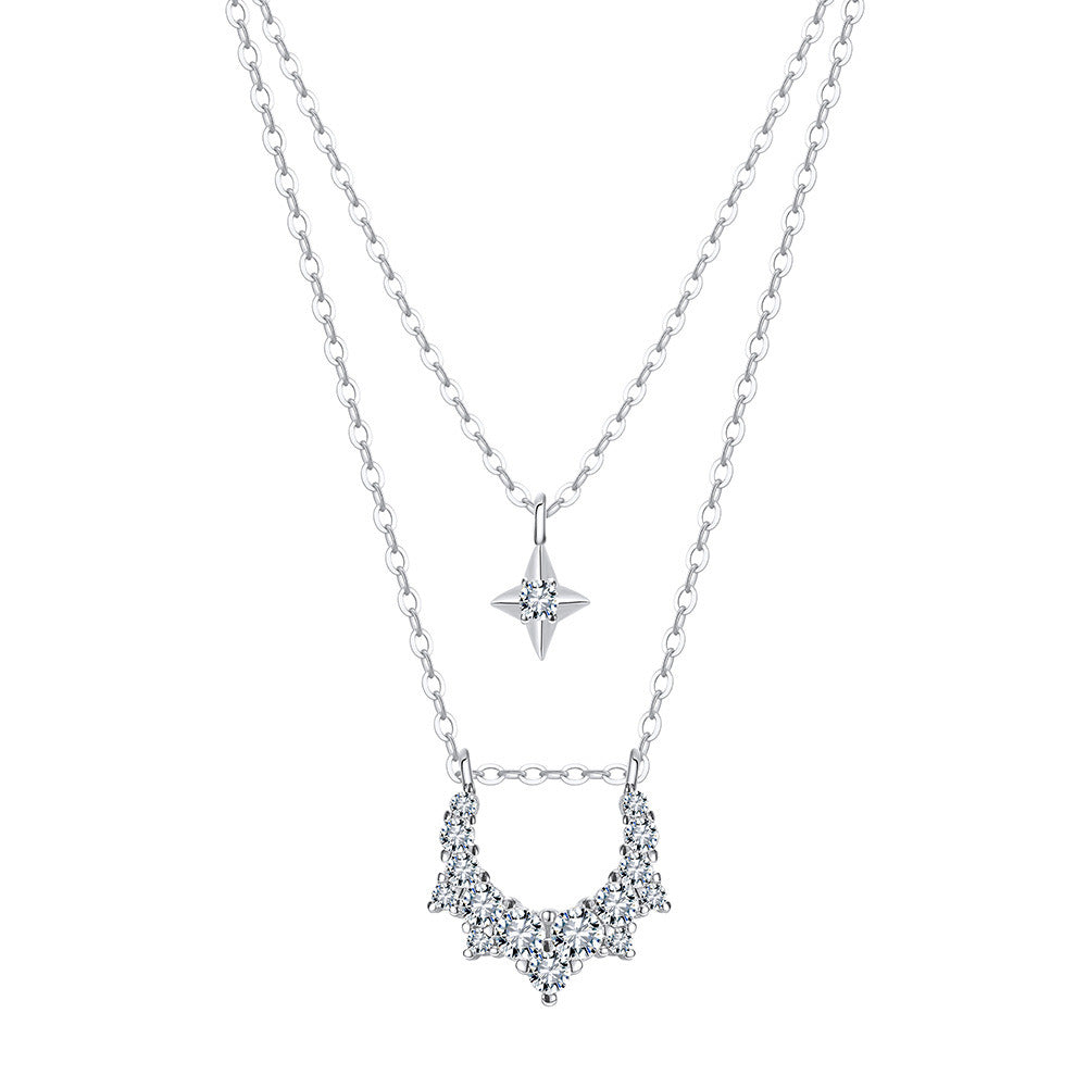 Kemstone 925 Sterling Silver Layered Star Necklace – Gold & Silver Double Chain Choker, Handmade Minimalist Jewelry Gift A4-BQN22