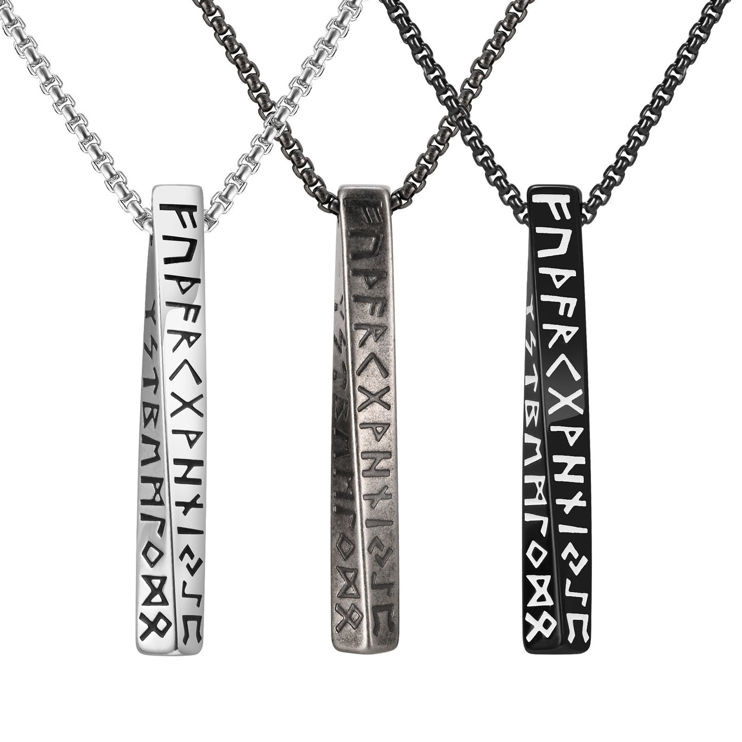 Kemstone Nordic Rune Bar Necklace – Stainless Steel Viking Pendant, Elder Futhark Engraving NC-1383