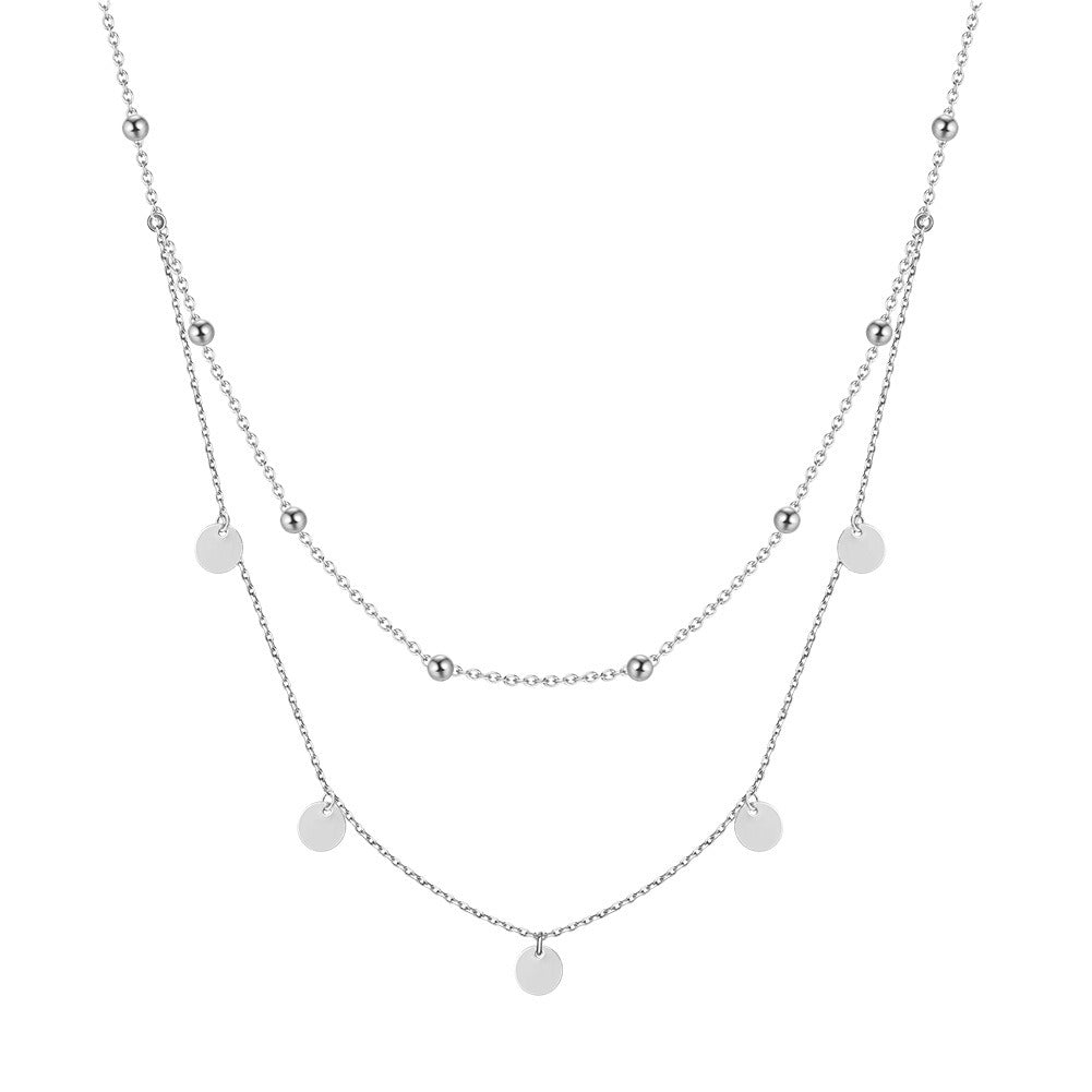 Kemstone Layered Gold Necklace – 925 Sterling Silver Double Chain Necklace for Women, Dainty Disc Beaded Choker, Adjustable Handmade Jewelry A4-BQN21