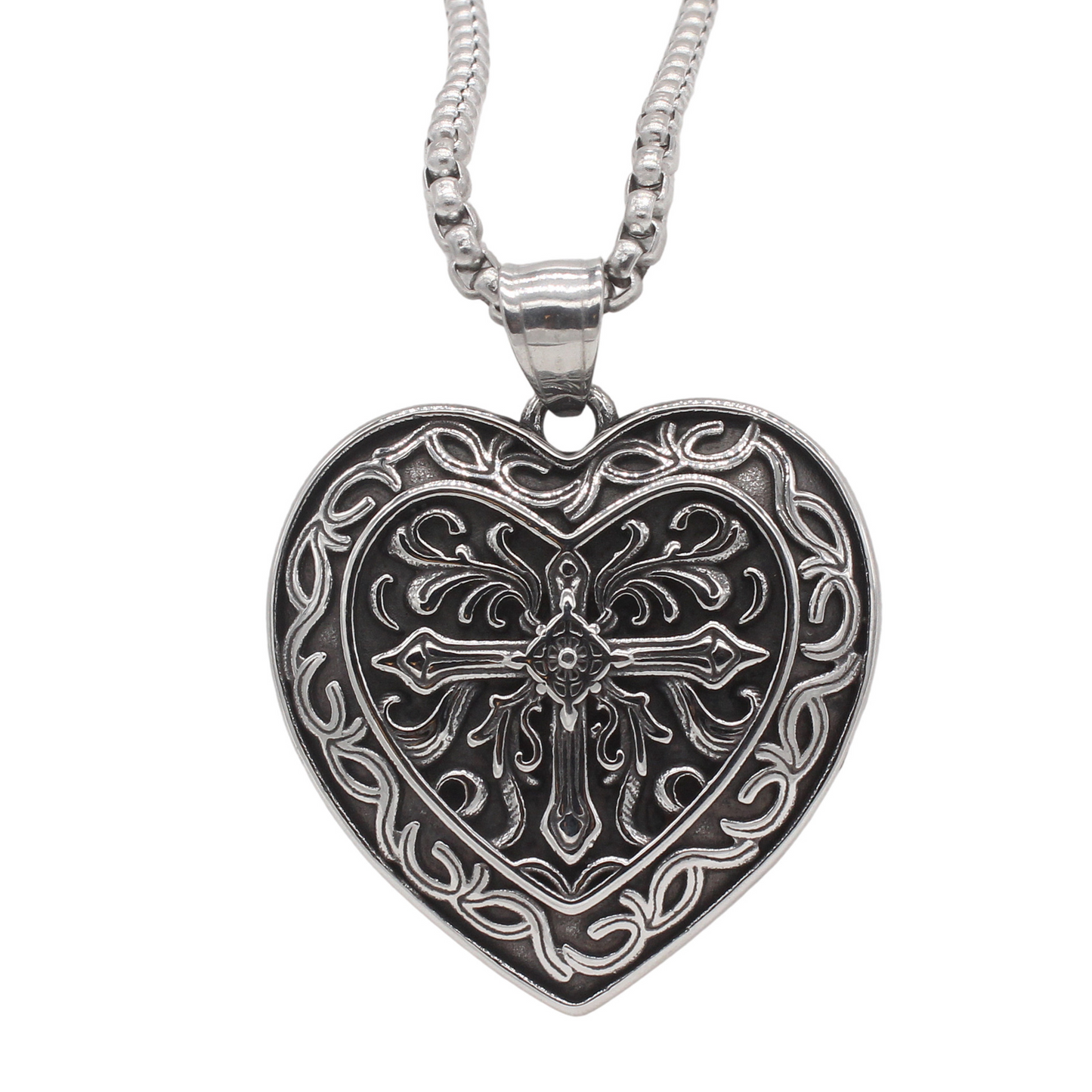Kemstone Titanium Steel Cross Heart Pendant Necklace for Men Vintage P1544