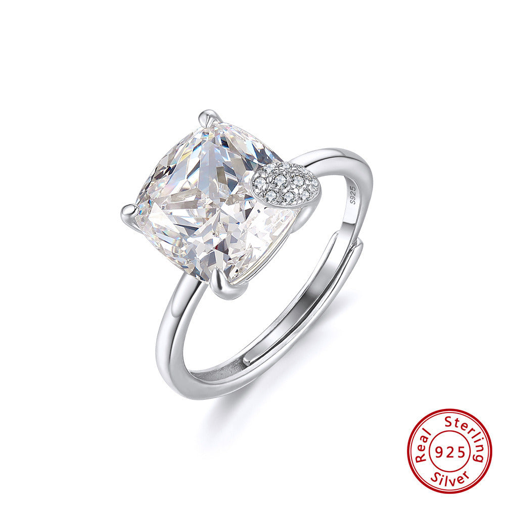 Cushion Cut Adjustable Ring – 925 Sterling Silver 5A Zircon Engagement Ring, 14K Gold & White Gold Plated Elegant Jewelry by Kemstone A4-LZR44