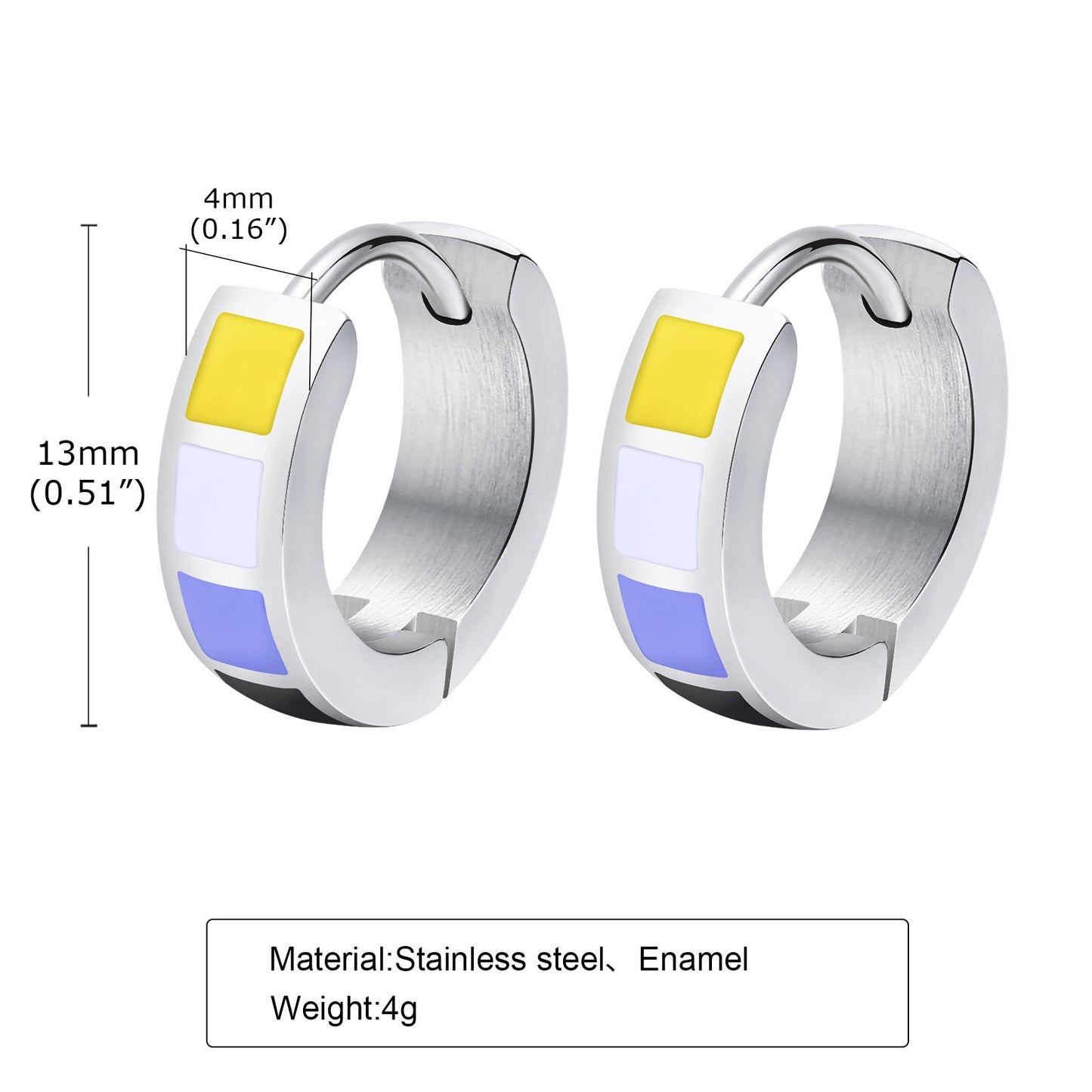 Kemstone Stainless Steel Color Block Hoop Earrings – 13mm Small Huggie Punk Street Style PE-014