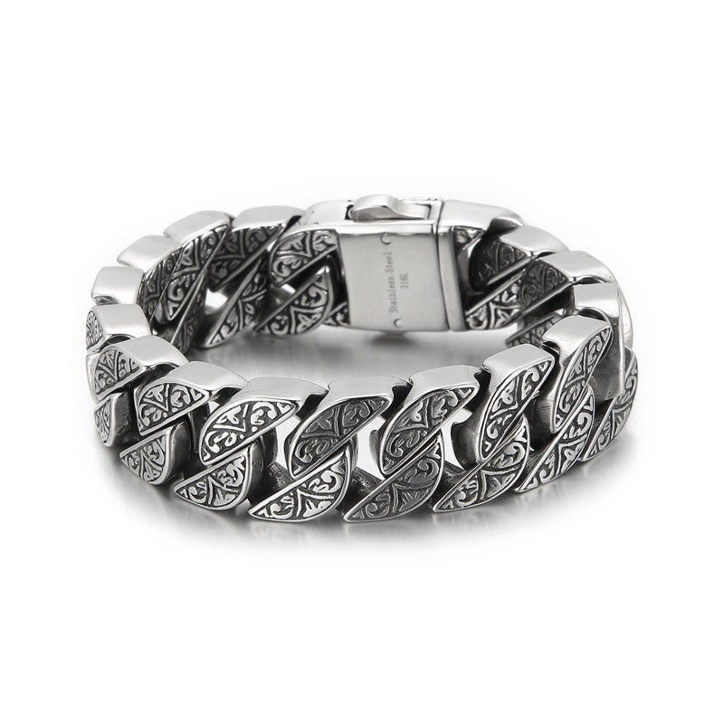 Kemstone Engraved Tribal Titanium Steel Cuff Bracelet – Bold Handcrafted Style KB122860