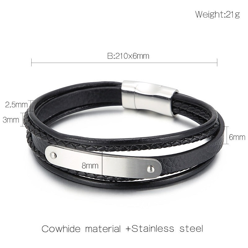 Kemstone Men’s Leather Bracelet – Titanium Steel Multi-Layer Braided Wristband B140193
