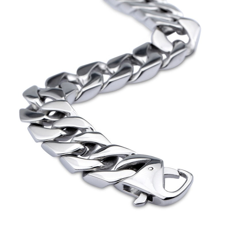 Kemstone Men’s Stainless Steel Cuban Chain Bracelet – 21cm Street Style Gothic Power Link KB27123-D