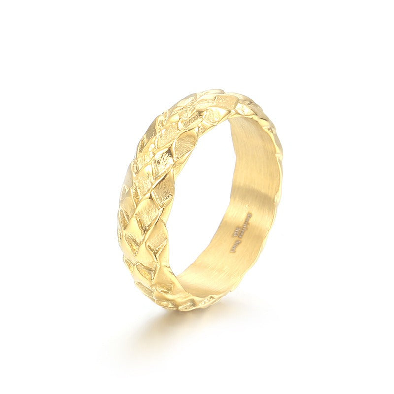 Anello in titanio Kemstone con texture a scaglie: accessorio regolabile da uomo in stile punk retrò KR37988