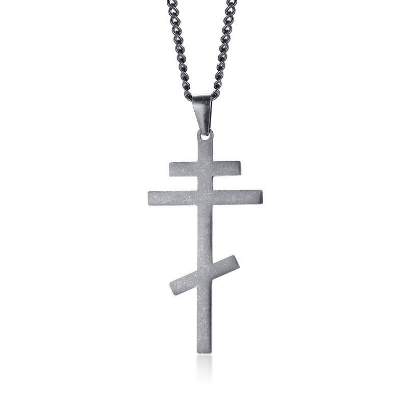 Men's Stainless Steel Orthodox Cross Necklace – Bold Double Bar Gothic Pendant PN-831