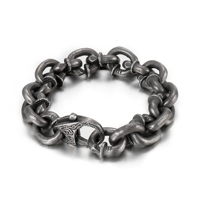 Kemstone Nail Cuff Chain Bracelet – Stainless Steel Punk Men’s Jewelry Vintage Rustic Finish KB126373