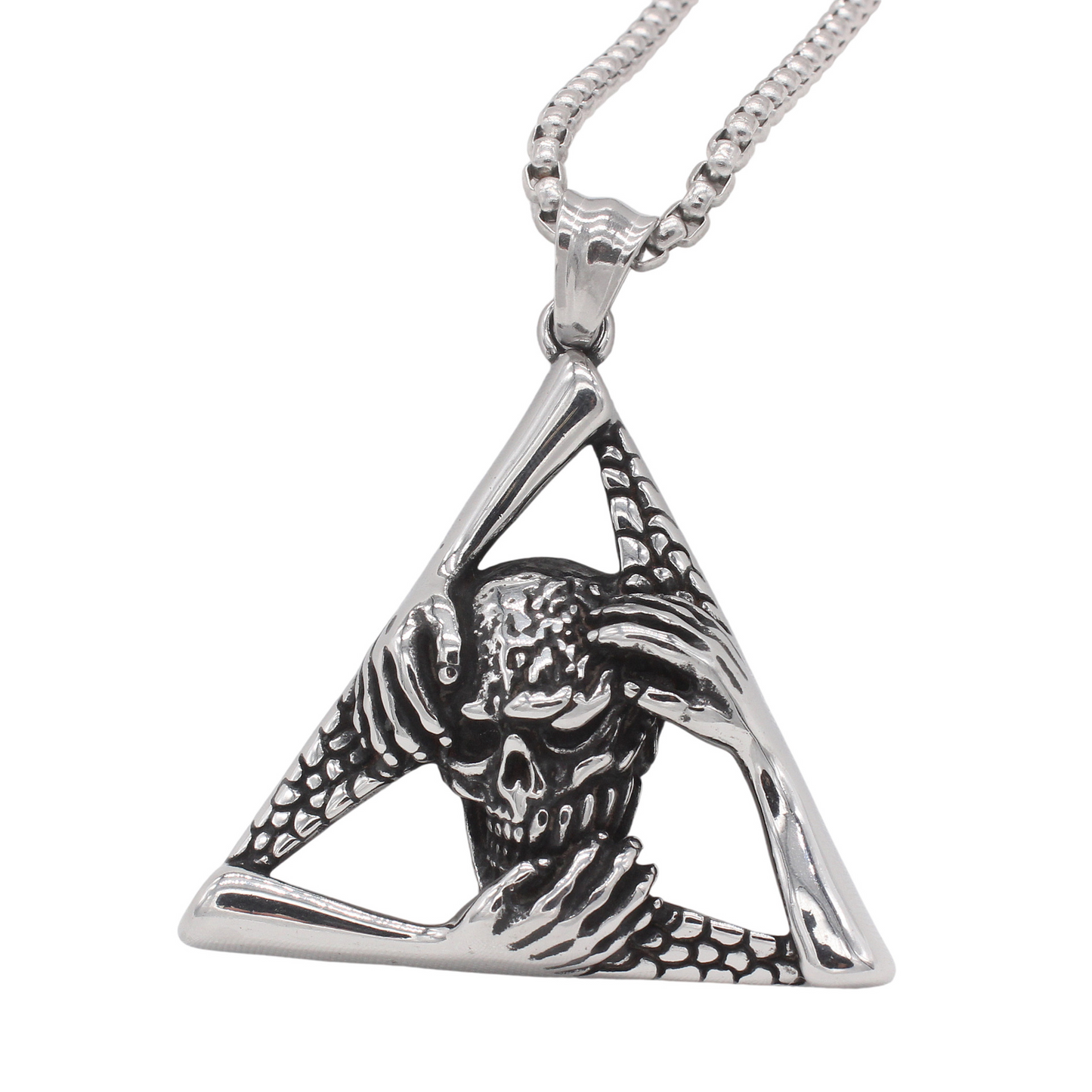 Kemstone Triangle Skull Pendant Necklace Titanium Steel Gothic Jewelry for Men P1527