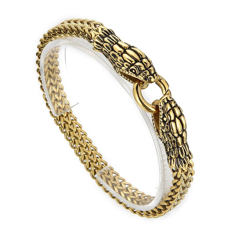Kemstone Twin Serpent Titanium Steel Men's Bracelet - Retro Edgy Design for Modern Warriors KB145401