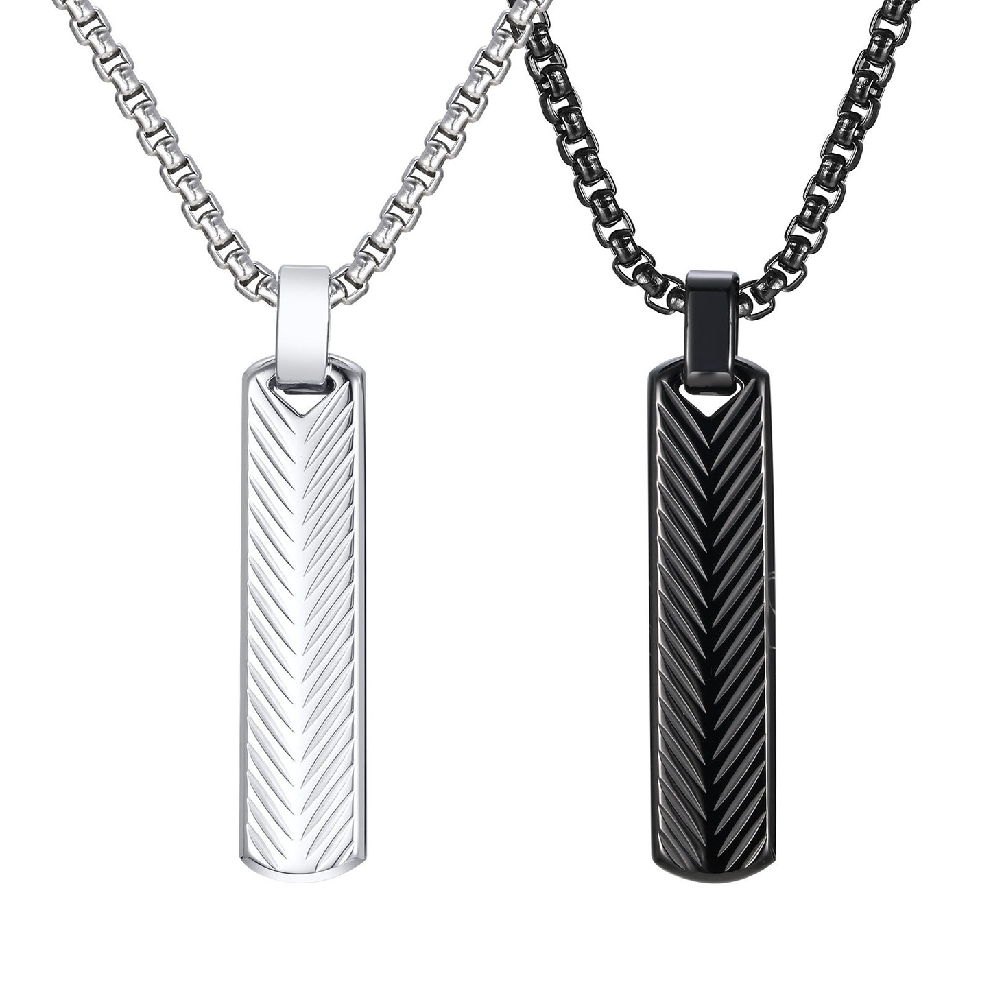 Geometric Bar Pendant Necklace for Men | Stainless Steel Chevron Engraved PN2071