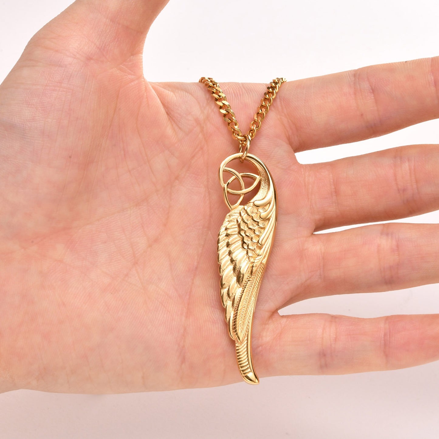Kemstone Men’s Stainless Steel Celtic Knot Angel Wing Necklace – Vintage Pendant Gold/Black PN-1682