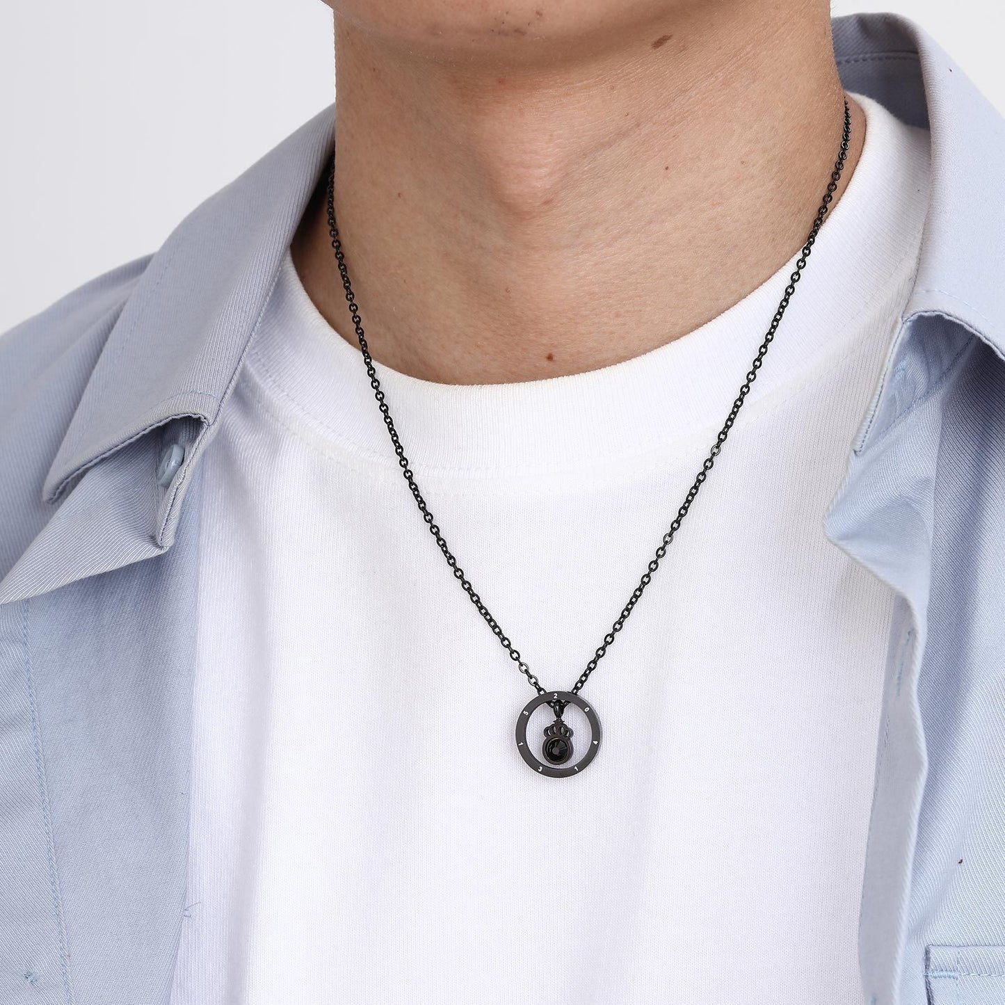 Kemstone Black Crown Ring Pendant Necklace – Matte Steel & Zircon Gothic Jewelry