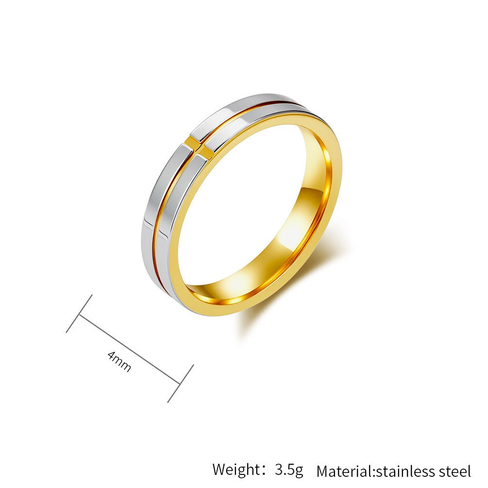 Kemstone Cross Line Stainless Steel Ring – Minimalist Couple Band K-R1071