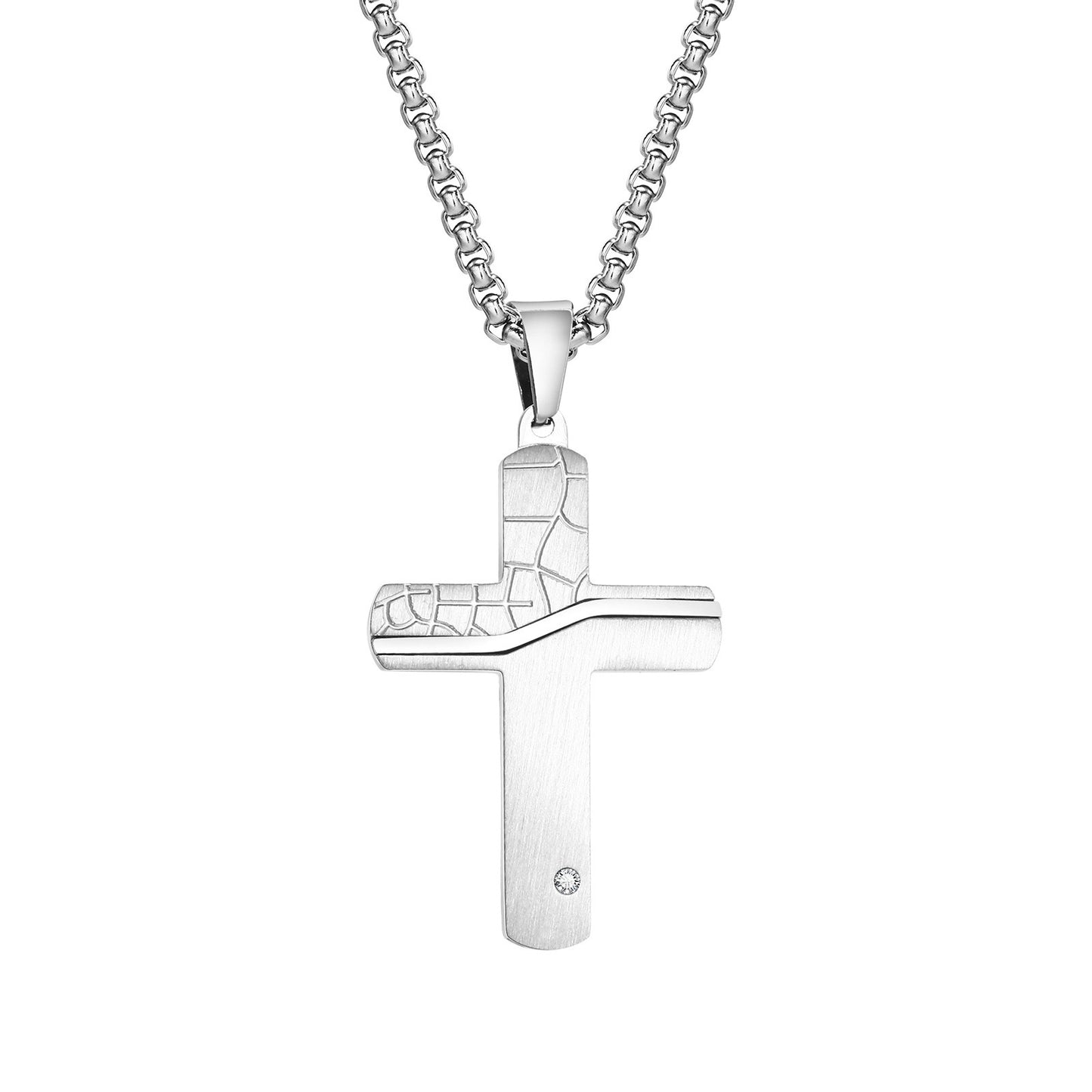Cracked Cross Pendant Necklace – Stainless Steel, Gothic Street Style (Silver/Gold/Black) PN-1999