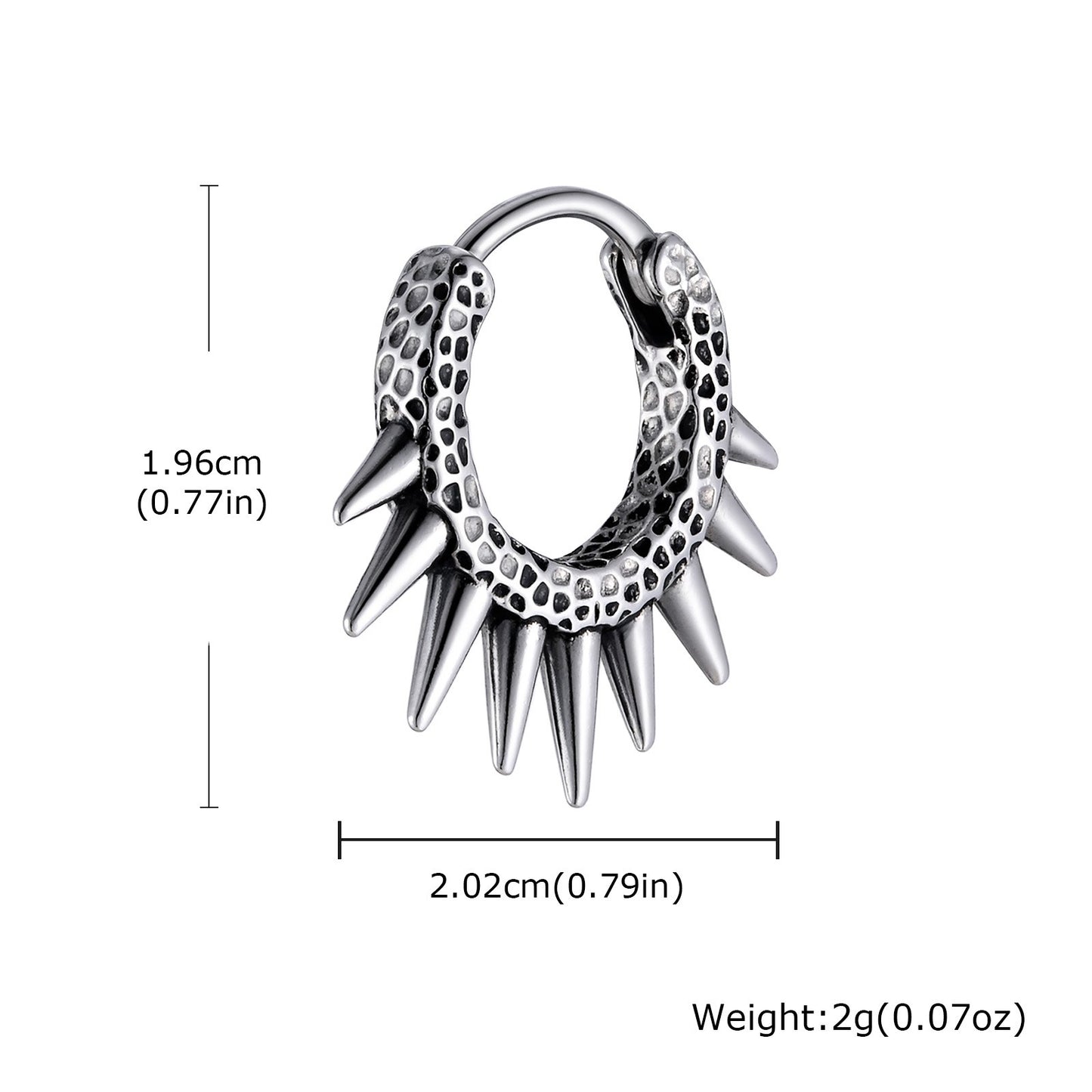 Kemstone Men’s Stainless Steel Spiked Hoop Earring – Silver Punk Gothic Huggie Jewelry EH-820