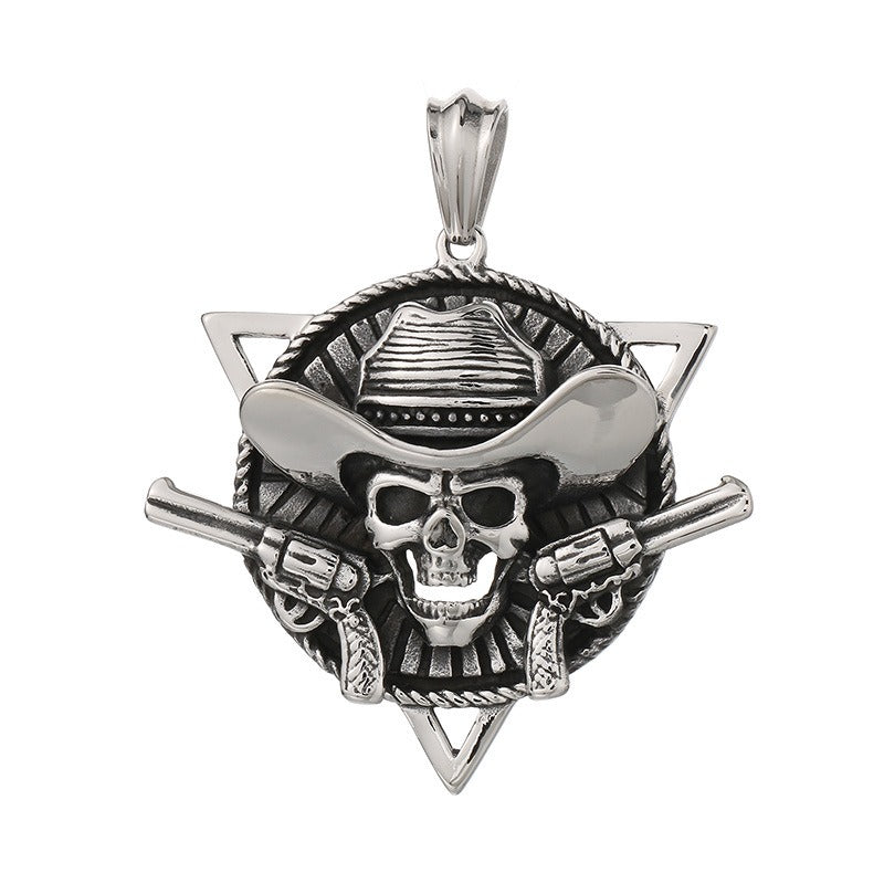 Kemstone Pirate Skull Pendant for Men – Punk Rock Sparrow & Anchor Necklace in Vintage Stainless Steel KP79431-BD