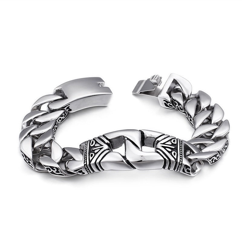 Kemstone Cast Ironwear Portrait Bracelet – Distressed Titanium Steel Gothic Men’s Chain KB104117